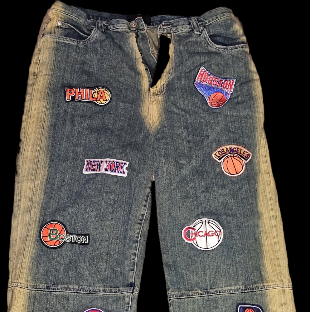 Vintage Made In Russia Boomx Jeans with sports patches